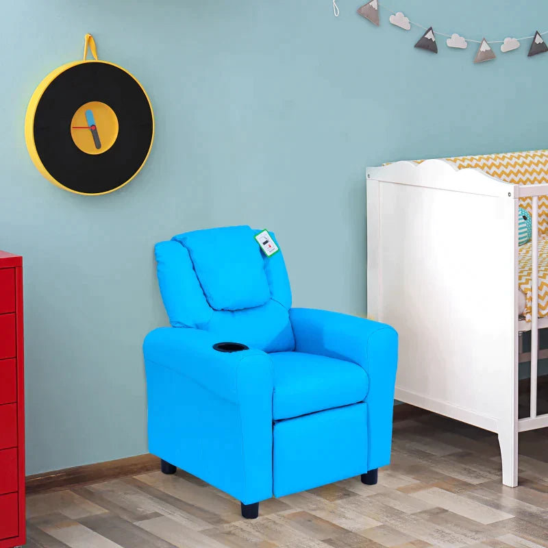 Kinderfauteuil mit Liegefunktion und Getränkehalter | Farbe: Blau | Maße: 52x62x69 cm