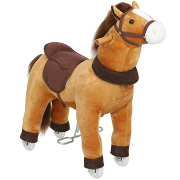 Bruin hobbelpaard op wielen voor kinderen van 3-5 jaar | Kleur: Bruin | Afmetingen: 28x70x75 cm