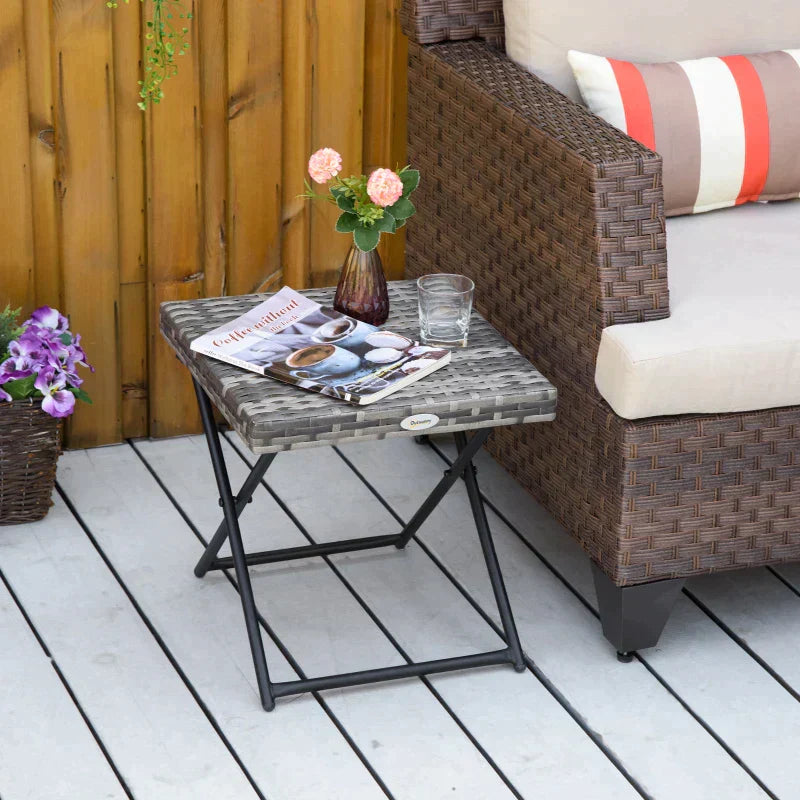 Vouwbare tuintafel - Bijzettafel van PE-rattan | Kleur: Grijs | Afmetingen: 40x40x40 cm