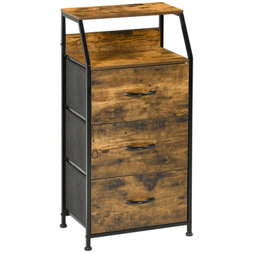 Opbergkast met stoffen lades en MDF-planken | Kleur: Grijsbruin | Afmetingen: 44x29x92 cm