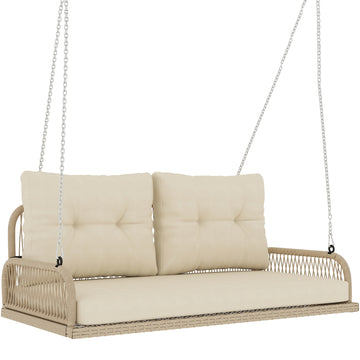 2-zits Rattan Hollywoodschommel met Kussens | Kleur: Beige | Afmetingen: 66x115x44 cm