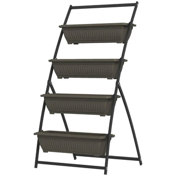 Plantenrek met 4 bakken - Bloementrap | Kleur: Donkerbruin, zwart | Afmetingen: 79x76x162 cm