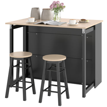 Barset met inklapbare tafel en 2 barkrukken | Kleur: Zwart, bruin | Afmetingen: 70x116x89.5 cm