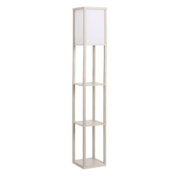 Vloerlamp met planken en opbergruimte | Kleur: eiken+wit | Afmetingen: 26x26x160 cm