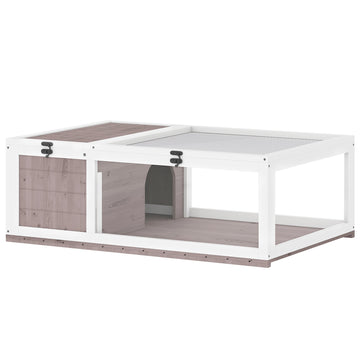 Houten schildpaddenhok met ren en scharnierend dak | Kleur: Bruin | Afmetingen: 60.5x91x32 cm