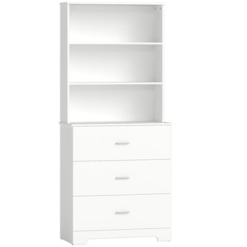 Hoge boekenkast met 3 lades en 3 open vakken | Kleur: Wit | Afmetingen: 79x39,5x180 cm