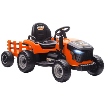 Kindertractor met afstandsbediening | Kleur: Oranje, Zwart | Afmetingen: 58x139x55 cm