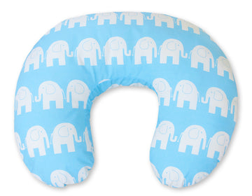 Voedingskussen - Borstkussen Croissant - Ergonomisch & Comfortabel, Wasbare hoes - Olifanten Blauw