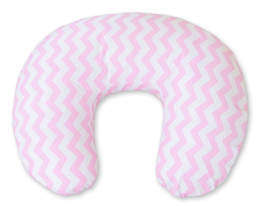 Voedingskussen, zwangerschapskussen, ergonomisch comfort - afneembare katoenen hoes, chevron roze