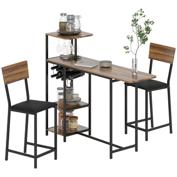 3-delige barset met wijnrek | Kleur: Bruin, zwart | Afmetingen: 40x41x59 cm