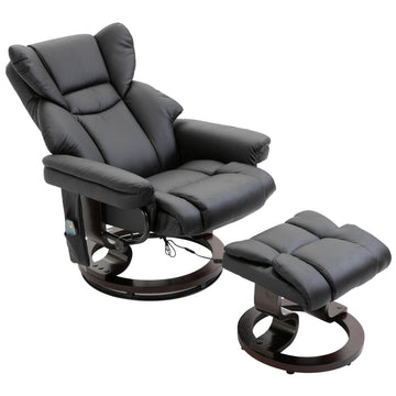 Massagestoel met voetenbank, 145° verstelbaar | Kleur: Zwart | Afmetingen: 79x82x101 cm