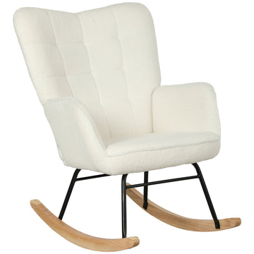 Schommelstoel met armleuningen - Witte fleece-look | Kleur: Wit | Afmetingen: 71x98x101 cm