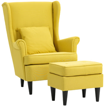 Oorfauteuil met voetenbankje - Stoffen fauteuil | Kleur: Geel | Afmetingen: 75x83x104 cm