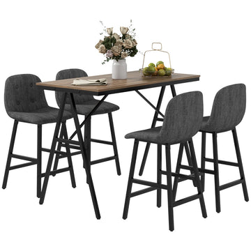 5-delige bartafelset met 4 barkrukken | Kleur: Donkergrijs | Afmetingen: 60x120x91 cm