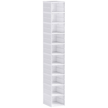 10-laags schoenenrek, opvouwbare schoenenkast | Kleur: Wit | Afmetingen: 26x35x174 cm