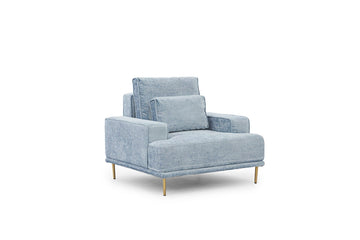 Nicole loungestoel met blauwe chenille en gouden poten | Kleur: Blauw | Maat: 105x76x99 cm