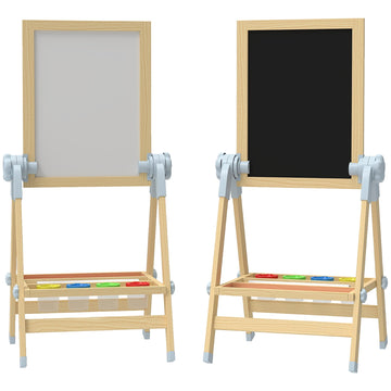 Houten kinderezel dubbelzijdig, verstelbaar | Kleur: Bruin | Afmetingen: 46.5x48.5x70-97 cm