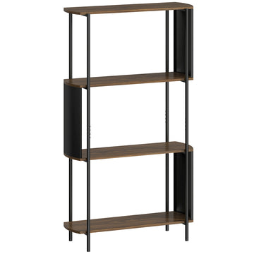 Boekenkast met 4 planken, gebogen design | Kleur: Bruin | Afmetingen: 80x30x141 cm