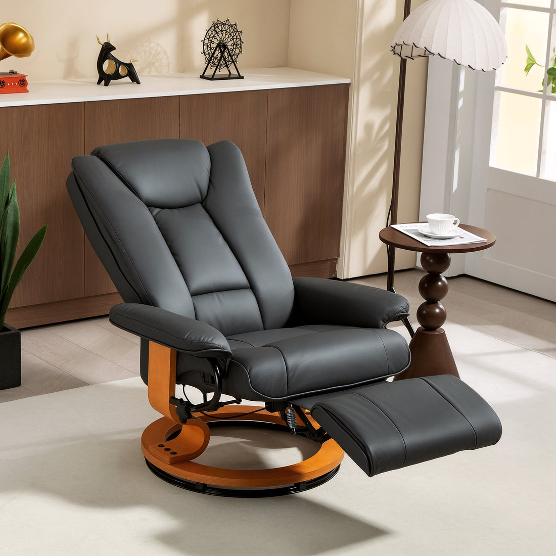 Relax-Sessel mit Liegefunktion, drehbar, Kunstleder | Farbe: Grau | Maße: 78x88x103 cm