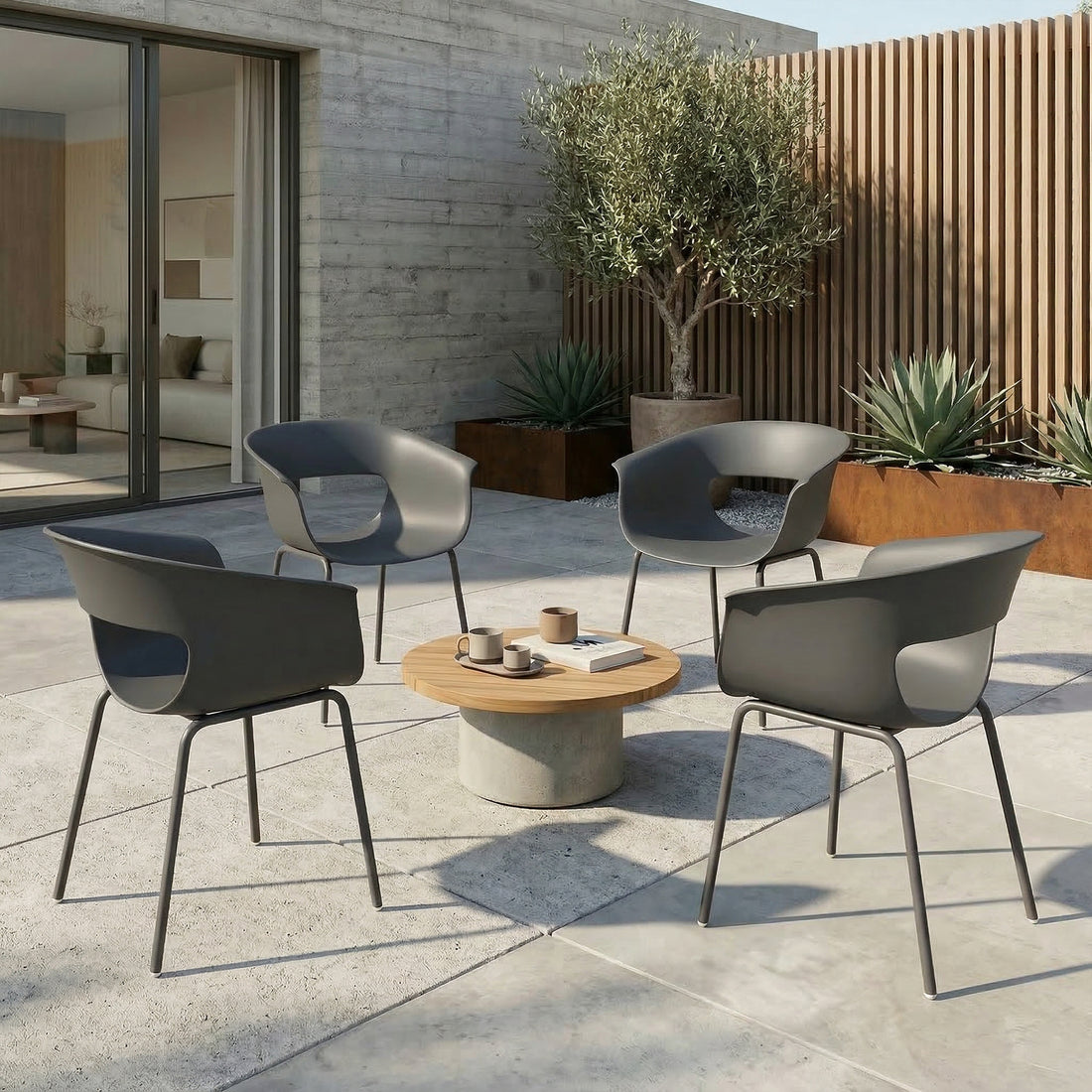 Tuinstoelen 4-delige set - Balkonstoelen | Kleur: Donkergrijs | Afmetingen: 61x51x74 cm
