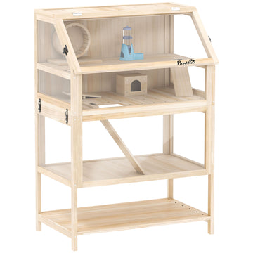 Hamsterkooi van hout met 3 etages | Kleur: Natuurlijk hout | Afmetingen: 80x53x117 cm