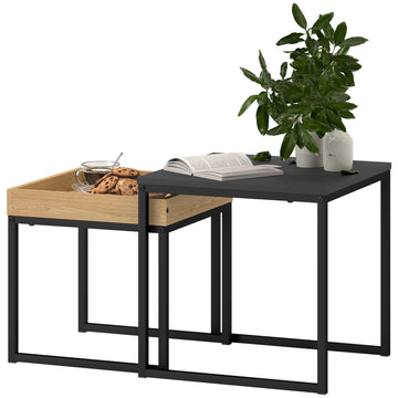 Moderne salontafelset - 2 tafels | Kleur: Zwart-bruin | Afmetingen: 45x45x45/40x40x40 cm