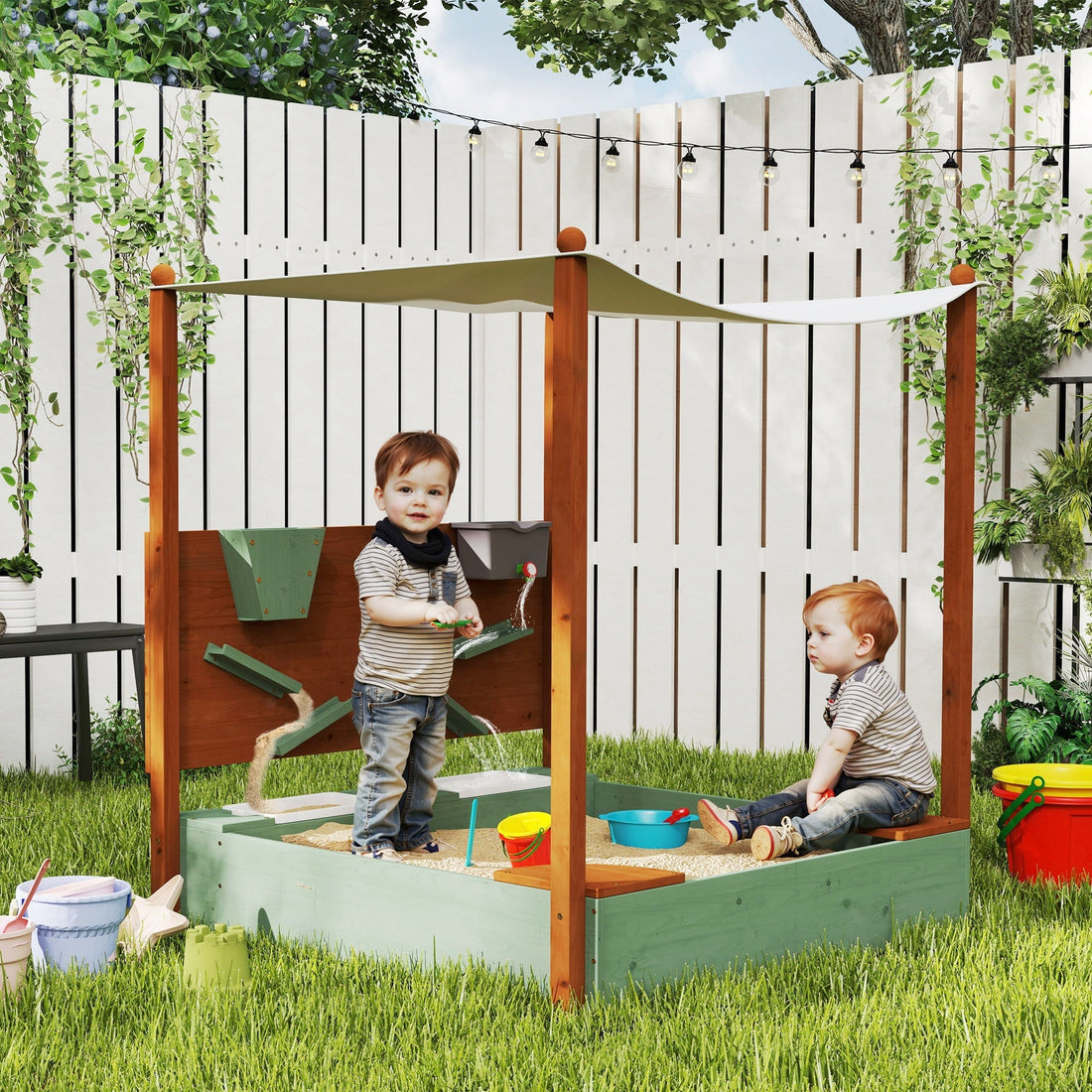 Zandbak met zonnedak voor kinderen | Kleur: Groen | Afmetingen: 112.5x116x128 cm