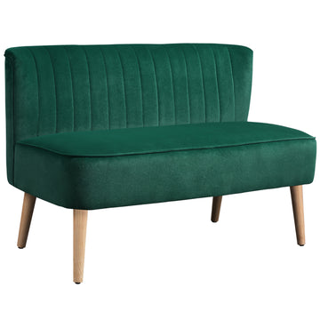 Retro 2-zitsbank met houten poten | Kleur: Donkergroen | Afmetingen: 117x56,5x77 cm