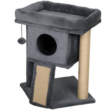 Kattenboom met krabmat en speelbal | Kleur: Grijs, Bruin | Afmetingen: 40x40x57 cm