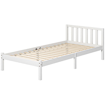 Grenen eenpersoonsbed met opbergruimte | Kleur: Wit-natuurlijke houtkleur | Afmetingen: 208x96x70 cm
