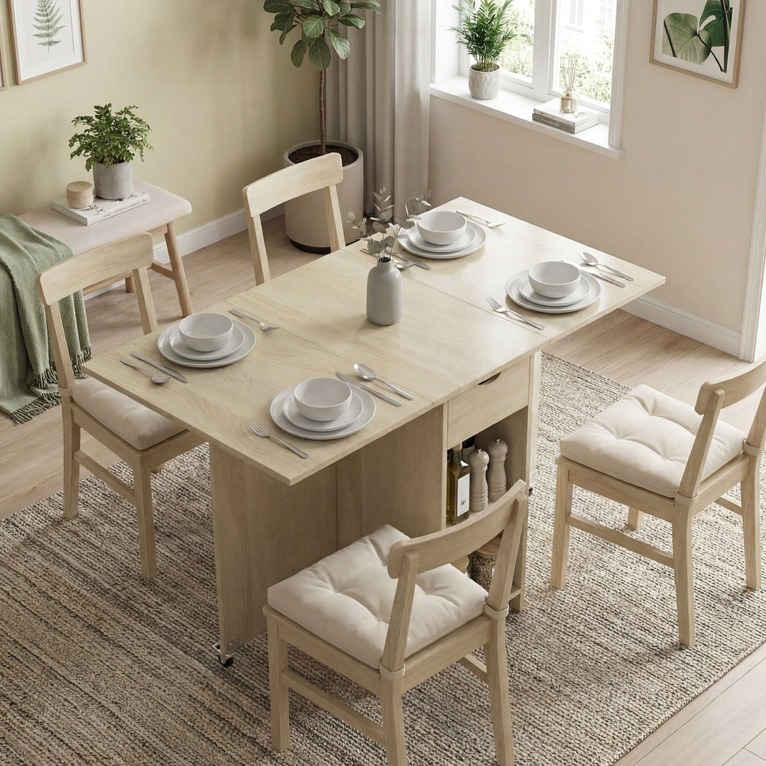 Fällbart matbord 2–4 personer med låda | Färg: Naturträ | Mått: 114,5x70x75 cm