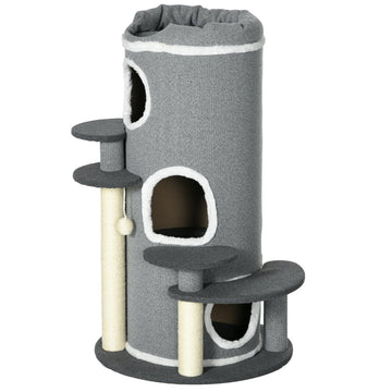 Kattenboom met krabpaal, grotten en ligplateaus | Kleur: Grijs | Afmetingen: 57x57x99 cm