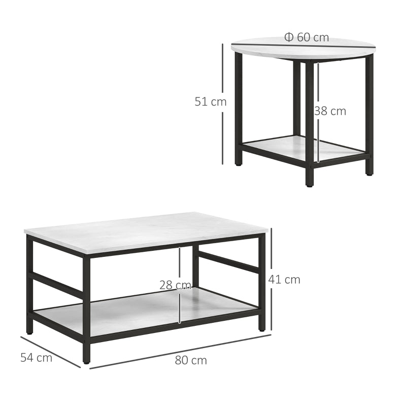 Set om 2 soffbord - Marmorlook | Färg: Vit | Mått: 54x80x41/60x60x51 cm