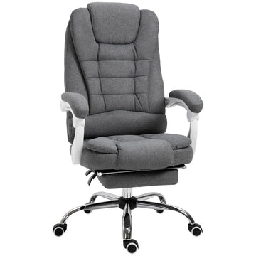 Bureaustoel met voetsteun | Kleur: Grijs + wit | Afmetingen: 70x65x115-122 cm