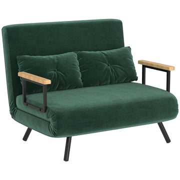 2-zits slaapbank met fluwelen look en slaapfunctie | Kleur: Groen | Afmetingen: 102x73x81 cm