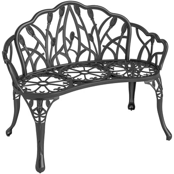 Tuinbank 2-zits van aluminium met bloemenmotief | Kleur: Zwart | Afmetingen: 99x57x78 cm