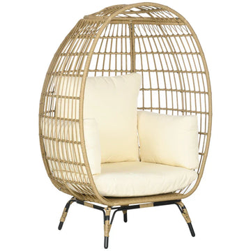Rotan loungestoel met kussens | Kleur: Khaki+Beige | Afmetingen: 90x105x148 cm