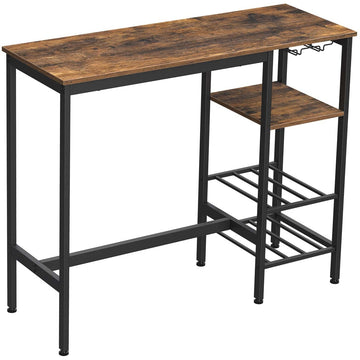 Hoge tafel met wijnglashouder - industrieel - bruin/zwart - 110 x 40 x 90 cm