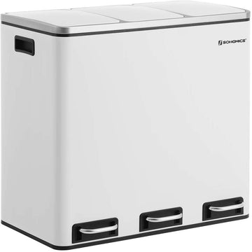 Afvalscheidingsbak 54L - 3 x 18 l - pedaalemmer - RVS - wit