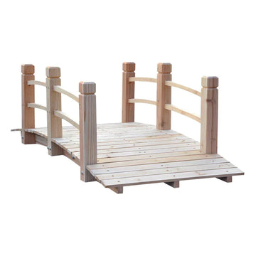 Houten tuinbrug met leuning - Tuinbrug | Kleur: Naturel | Afmetingen: 67x152.5x48 cm