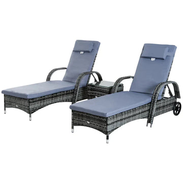 3-delige loungeset - 2 ligbedden en bijzettafel | Kleur: Grijs | Afmetingen: 73x200x103 cm