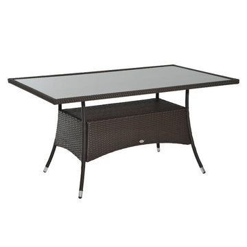 Poly rattan tuintafel met veiligheidsglas | Kleur: Bruin+Zwart | Afmetingen: 85x150x74 cm
