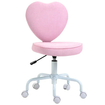 2 roze bureaustoelen met hartvormige rugleuning | Kleur: Roze | Afmetingen: 40x50x79-89 cm