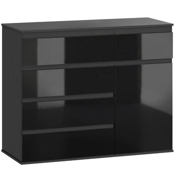 Modern sideboard met 5 lades en kast - Hoogglans zwart | Kleur: Zwart | Afmetingen: 100x40x80 cm