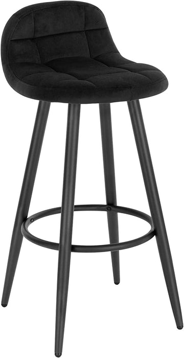 Gepolsterde barstoel met fluwelen bekleding, rugleuning en voetsteun | Zwart | 39x31x84 cm