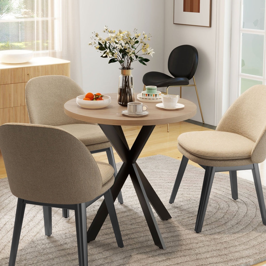Ronde eettafel 75 cm | Kleur: Bruin + Zwart | Afmetingen: 75x75x75 cm