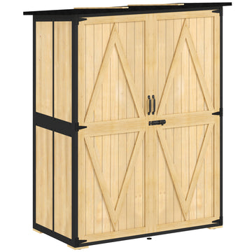 Houten tuinkast met 2 planken | Kleur: Natuurlijk hout | Afmetingen: 74x140x173 cm
