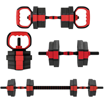 6-in-1 verstelbare halterset 15 kg voor thuis | Kleur: Rood | Afmetingen: 18x100x18 cm