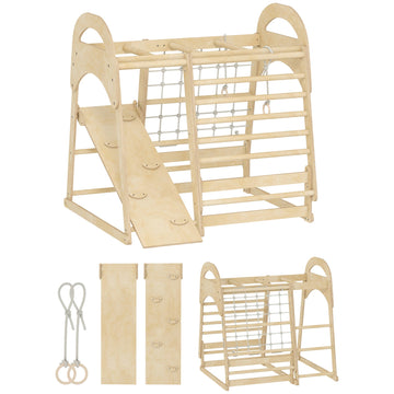 Houten indoor klimrek 6-in-1 met glijbaan voor kinderen van 3-6 jaar | Kleur: Bruin