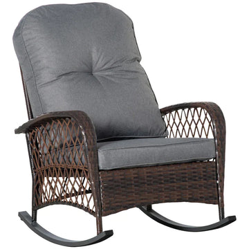 Schommelstoel van PE-rattan met kussens | Kleur: Grijs | Afmetingen: 13x31,5x31 cm